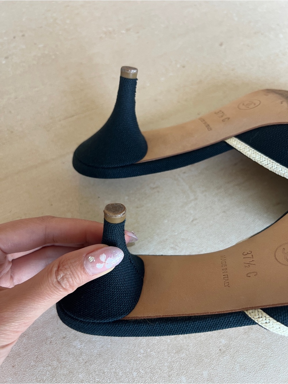 CHANEL Navy and Cream Camellia Kitten Heel Mules - Picture 8 of 9